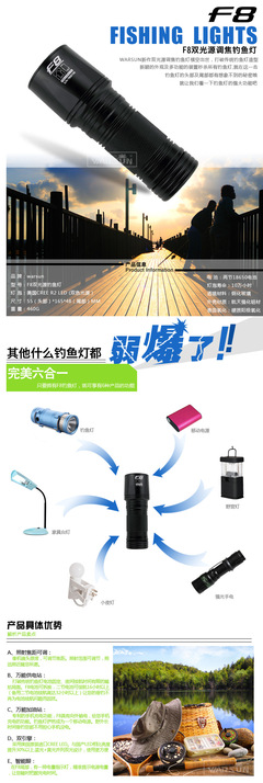 沃尔森正品F8调焦变焦夜钓灯 专业钓鱼装备的明智选择